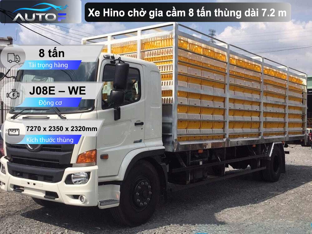 Xe Hino chở gia cầm 8 tấn thùng dài 7.2 m
